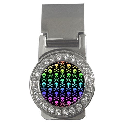 Rainbow Skull and Crossbones  Money Clip (CZ) from ArtsNow.com Front