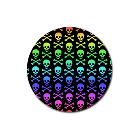 Rainbow Skull and Crossbones  Rubber Round Coaster (4 pack) from ArtsNow.com Front