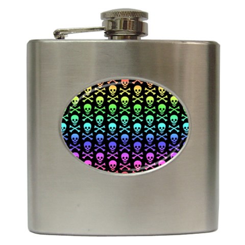 Rainbow Skull and Crossbones  Hip Flask (6 oz) from ArtsNow.com Front
