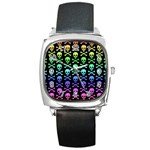 Rainbow Skull and Crossbones  Square Metal Watch
