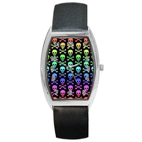 Rainbow Skull and Crossbones  Barrel Style Metal Watch from ArtsNow.com Front