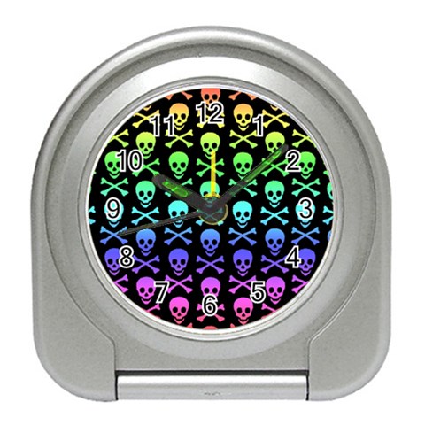Rainbow Skull and Crossbones  Travel Alarm Clock from ArtsNow.com Front