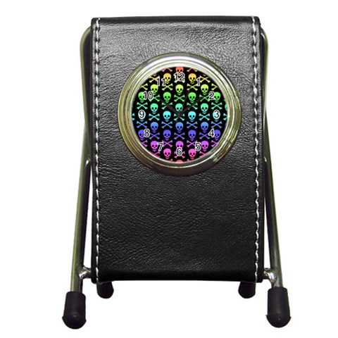 Rainbow Skull and Crossbones  Pen Holder Desk Clock from ArtsNow.com Front
