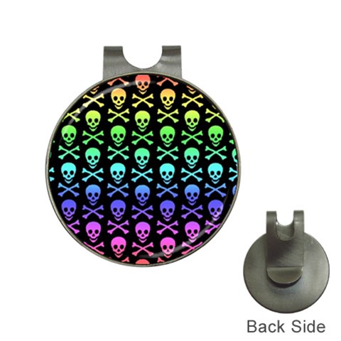 Rainbow Skull and Crossbones  Golf Ball Marker Hat Clip from ArtsNow.com Front