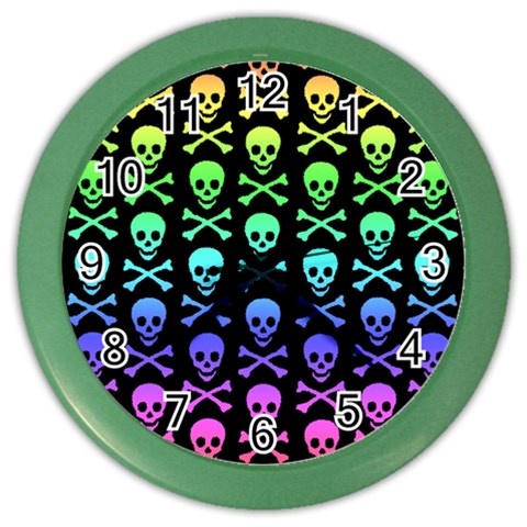 Rainbow Skull and Crossbones  Color Wall Clock from ArtsNow.com Front