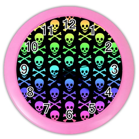 Rainbow Skull and Crossbones  Color Wall Clock from ArtsNow.com Front