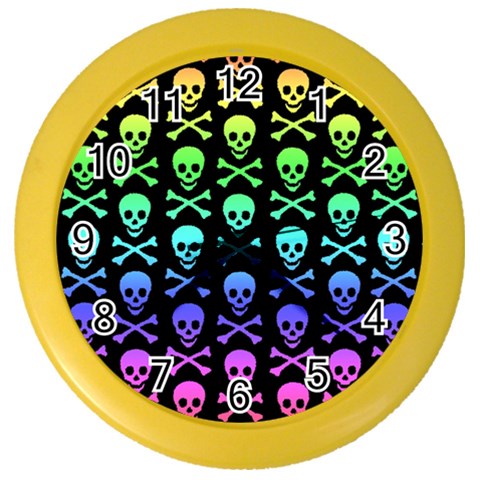 Rainbow Skull and Crossbones  Color Wall Clock from ArtsNow.com Front