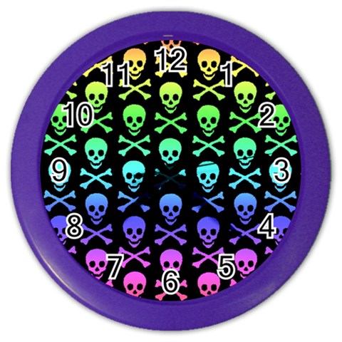 Rainbow Skull and Crossbones  Color Wall Clock from ArtsNow.com Front