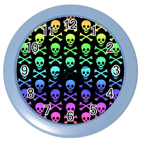 Rainbow Skull and Crossbones  Color Wall Clock from ArtsNow.com Front