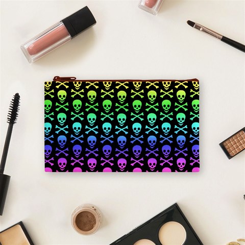 Rainbow Skull and Crossbones  Cosmetic Bag (Small) from ArtsNow.com Front