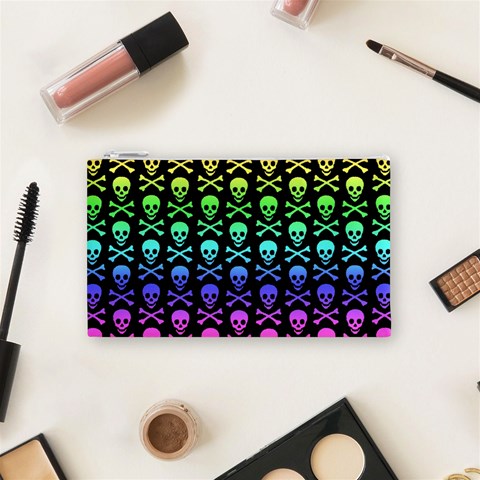Rainbow Skull and Crossbones  Cosmetic Bag (Small) from ArtsNow.com Front