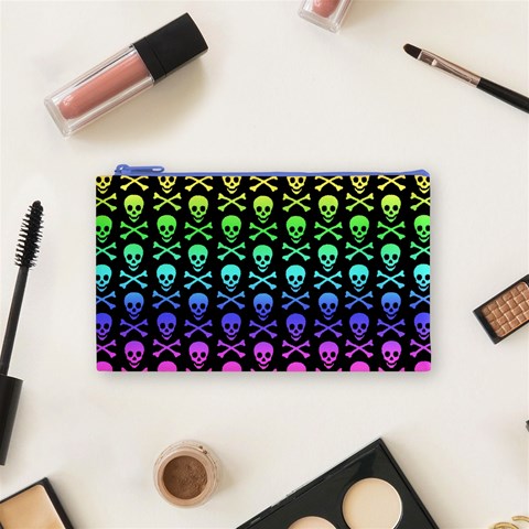 Rainbow Skull and Crossbones  Cosmetic Bag (Small) from ArtsNow.com Front