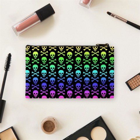 Rainbow Skull and Crossbones  Cosmetic Bag (Small) from ArtsNow.com Back