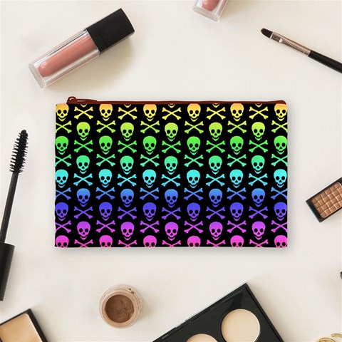 Rainbow Skull and Crossbones  Cosmetic Bag (Medium) from ArtsNow.com Front