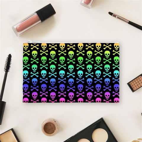 Rainbow Skull and Crossbones  Cosmetic Bag (Medium) from ArtsNow.com Front