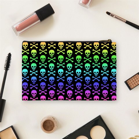 Rainbow Skull and Crossbones  Cosmetic Bag (Medium) from ArtsNow.com Back
