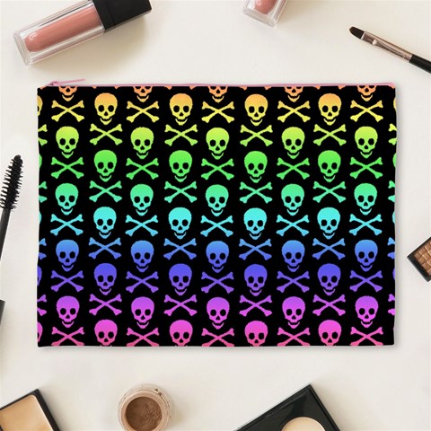 Rainbow Skull and Crossbones  Cosmetic Bag (XL) from ArtsNow.com Front