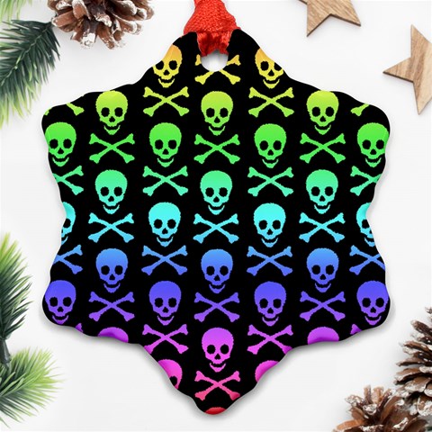 Rainbow Skull and Crossbones  Ornament (Snowflake) from ArtsNow.com Front