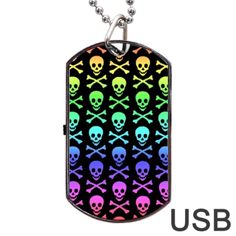 Rainbow Skull and Crossbones  Dog Tag USB Flash (Two Sides) from ArtsNow.com Front