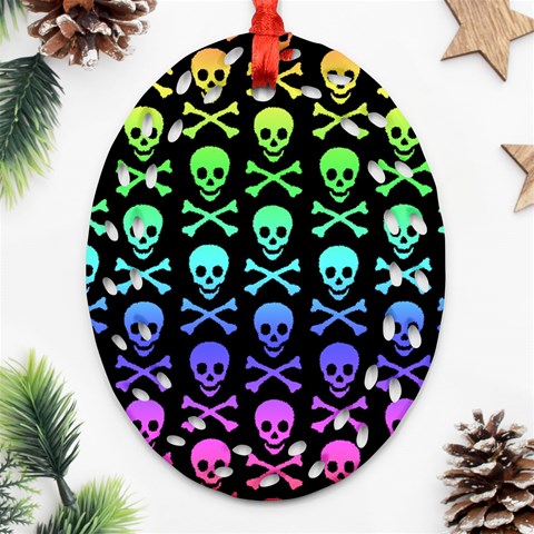 Rainbow Skull and Crossbones  Ornament (Oval Filigree) from ArtsNow.com Front