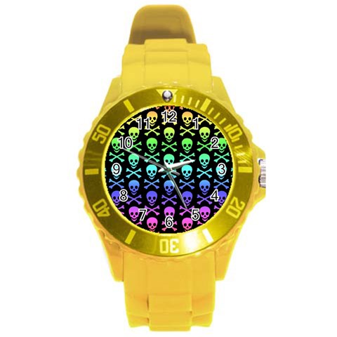 Rainbow Skull and Crossbones  Round Plastic Sport Watch (L) from ArtsNow.com Front