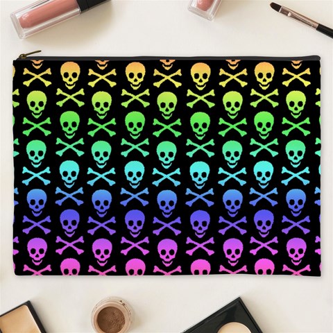 Rainbow Skull and Crossbones  Cosmetic Bag (XXXL) from ArtsNow.com Front