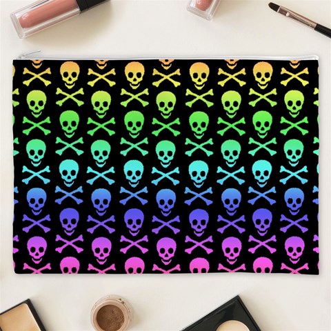 Rainbow Skull and Crossbones  Cosmetic Bag (XXXL) from ArtsNow.com Front