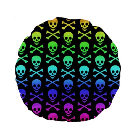 Rainbow Skull and Crossbones  Standard 15  Premium Round Cushion  from ArtsNow.com Front