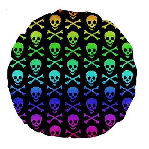 Rainbow Skull and Crossbones  Large 18  Premium Round Cushion  from ArtsNow.com Front