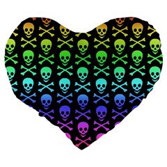 Rainbow Skull and Crossbones  Large 19  Premium Heart Shape Cushion from ArtsNow.com Back