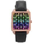 Rainbow Skull and Crossbones  Rose Gold Leather Watch 