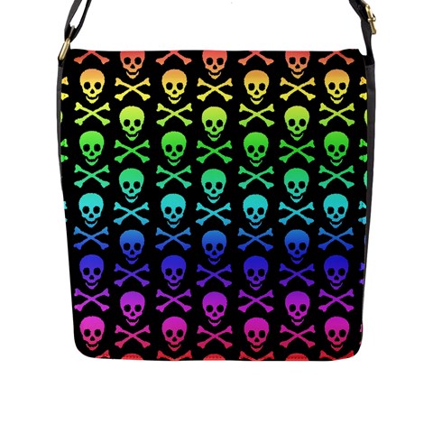 Rainbow Skull and Crossbones  Flap Closure Messenger Bag (L) from ArtsNow.com Front