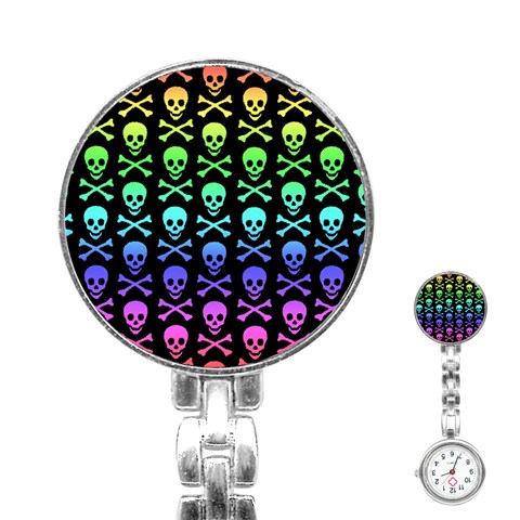 Rainbow Skull and Crossbones  Stainless Steel Nurses Watch from ArtsNow.com Front
