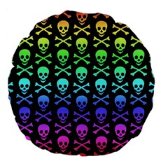 Rainbow Skull and Crossbones  Large 18  Premium Flano Round Cushion  from ArtsNow.com Front