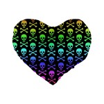 Rainbow Skull and Crossbones  Standard 16  Premium Flano Heart Shape Cushion 