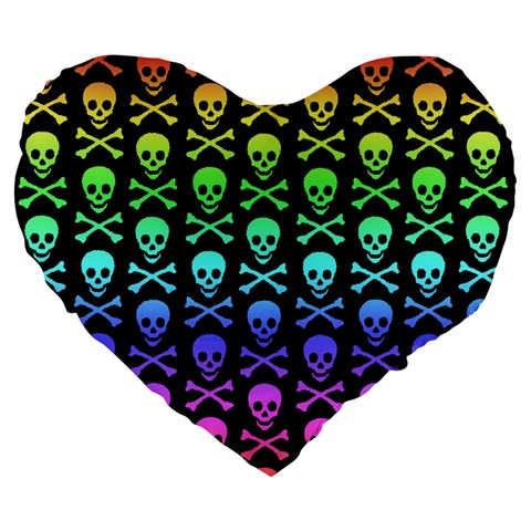 Rainbow Skull and Crossbones  Large 19  Premium Flano Heart Shape Cushion from ArtsNow.com Front