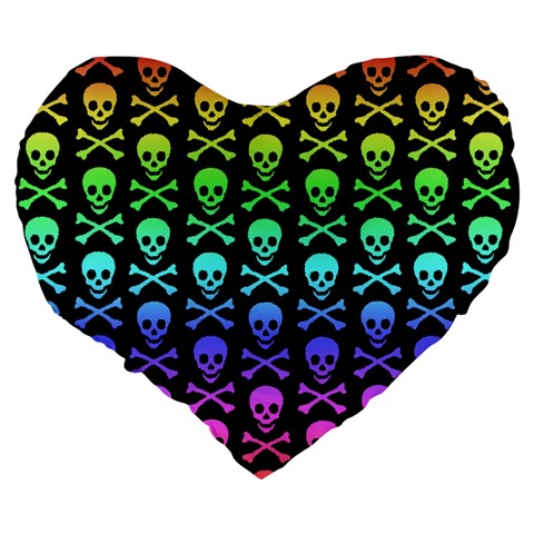 Rainbow Skull and Crossbones  Large 19  Premium Flano Heart Shape Cushion from ArtsNow.com Back