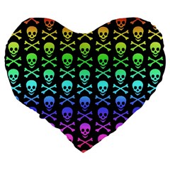 Rainbow Skull and Crossbones  Large 19  Premium Flano Heart Shape Cushion from ArtsNow.com Back
