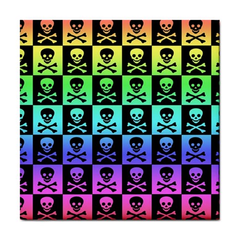 Rainbow Skull Checkerboard Tile Coaster from ArtsNow.com Front