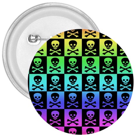 Rainbow Skull Checkerboard 3  Button from ArtsNow.com Front