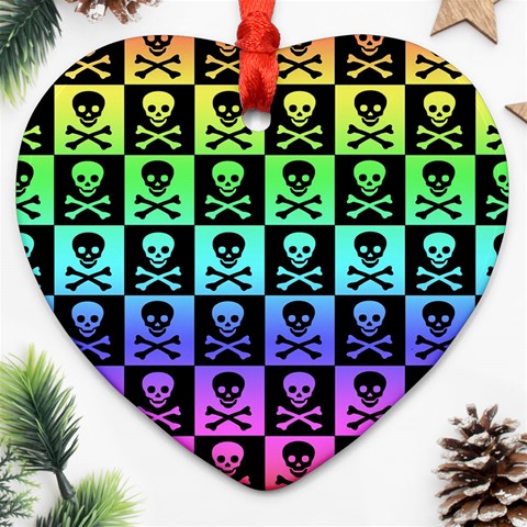 Rainbow Skull Checkerboard Ornament (Heart) from ArtsNow.com Front