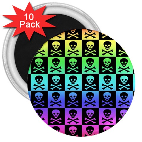 Rainbow Skull Checkerboard 3  Magnet (10 pack) from ArtsNow.com Front