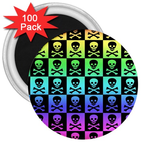 Rainbow Skull Checkerboard 3  Magnet (100 pack) from ArtsNow.com Front