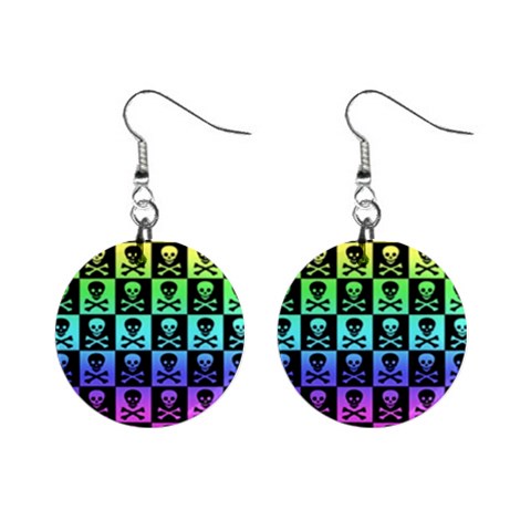 Rainbow Skull Checkerboard 1  Button Earrings from ArtsNow.com Front