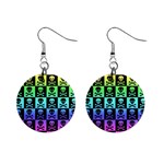 Rainbow Skull Checkerboard 1  Button Earrings