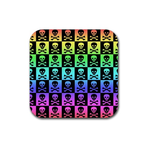Rainbow Skull Checkerboard Rubber Coaster (Square) from ArtsNow.com Front