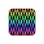 Rainbow Skull Checkerboard Rubber Square Coaster (4 pack)