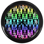 Rainbow Skull Checkerboard Wall Clock (Black)