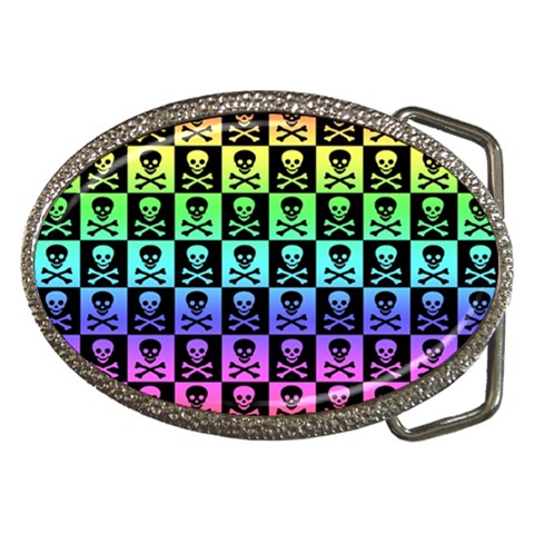 Rainbow Skull Checkerboard Belt Buckle from ArtsNow.com Front