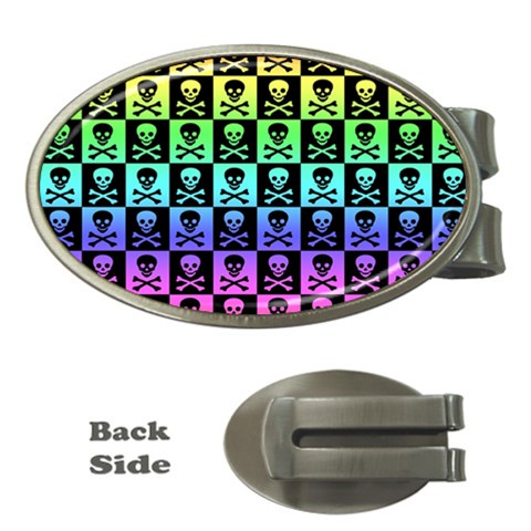 Rainbow Skull Checkerboard Money Clip (Oval) from ArtsNow.com Front